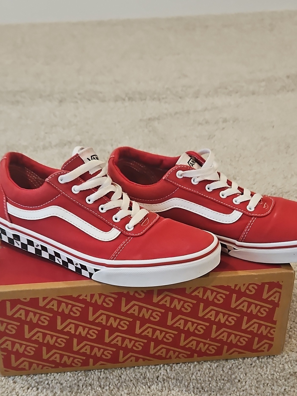 Vans Kids Red Old Skool Sneakers with Checkerboard Accent